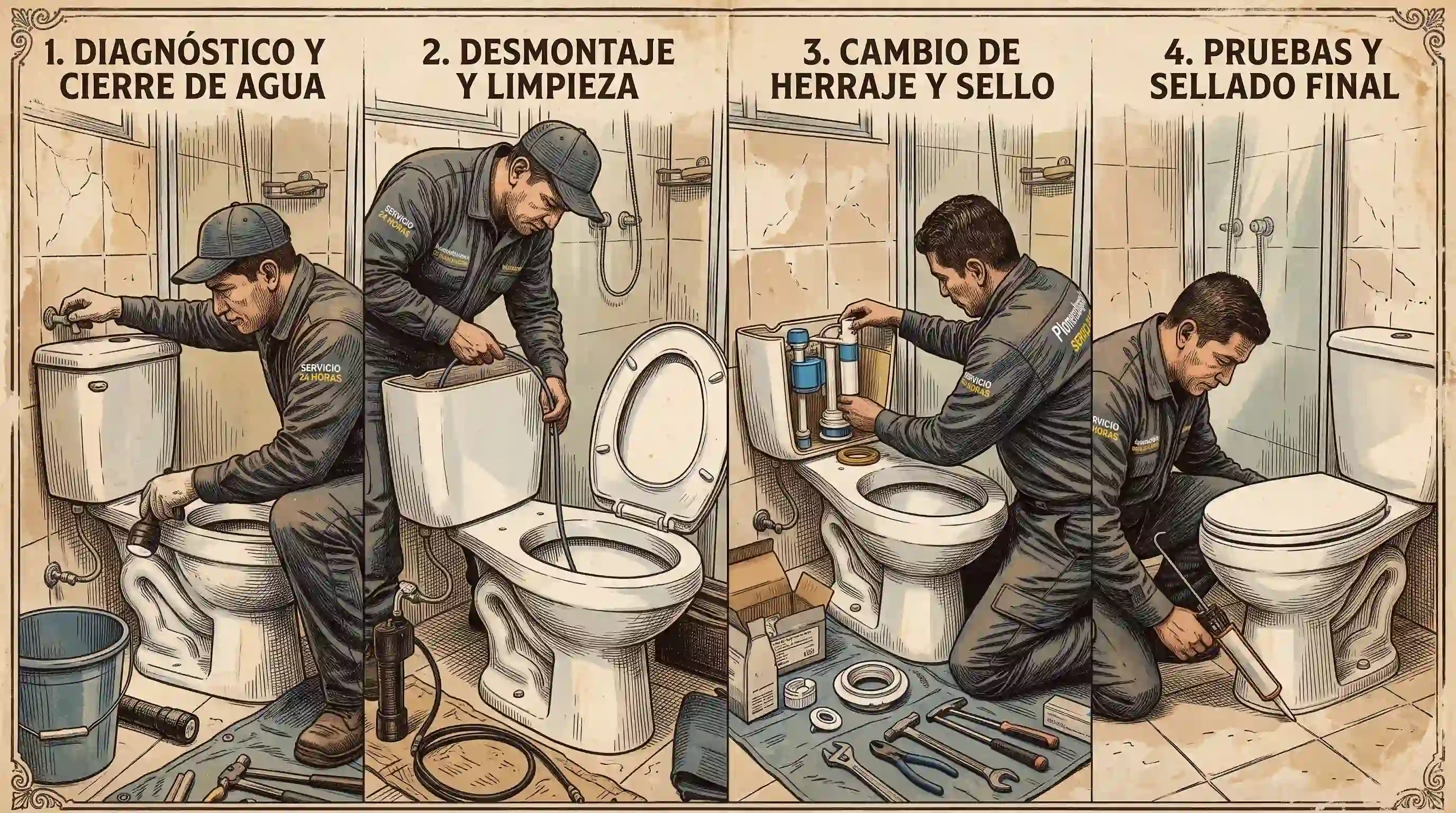 Control de calidad y verificación técnica tras la reparación de sanitarios Fontanero calificado realizando pruebas hidráulicas para arreglo de inodoros en Bogotá