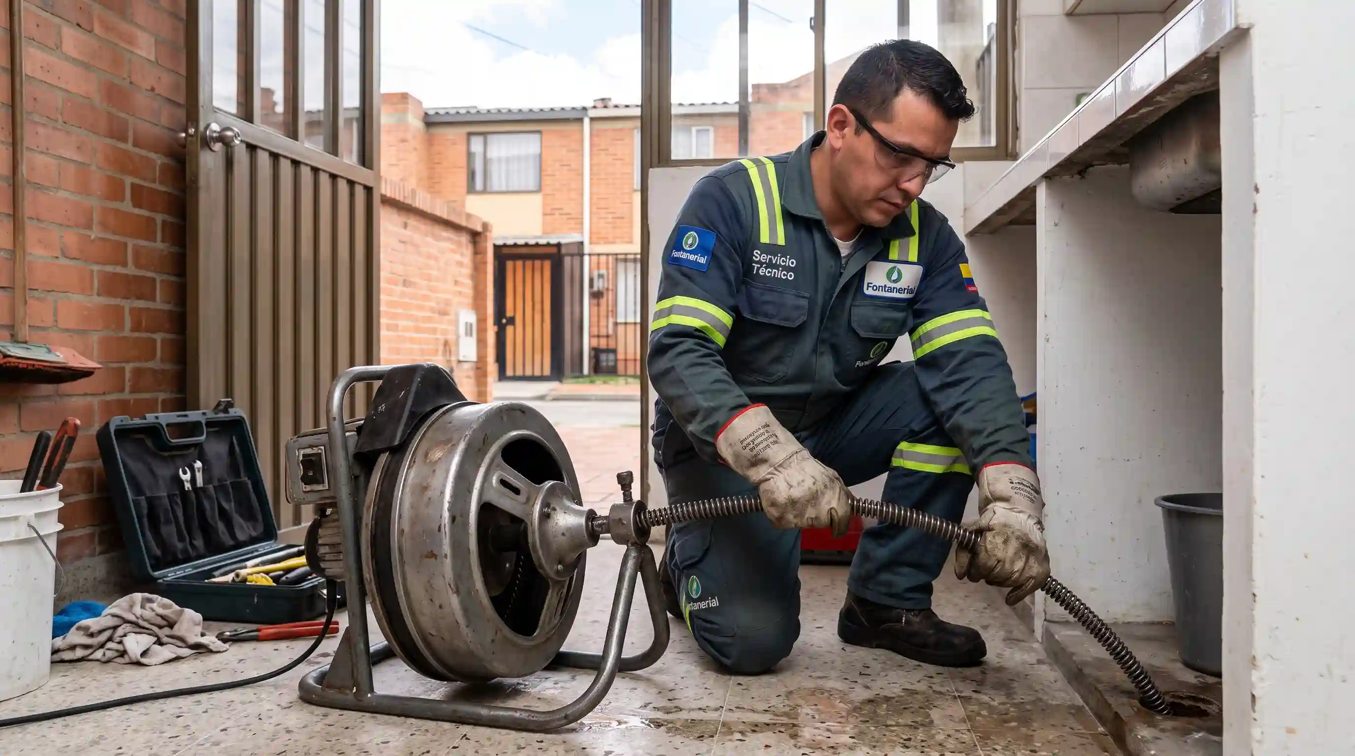 Limpieza y destape de tuberías con sonda eléctrica industrial en Fontibón
