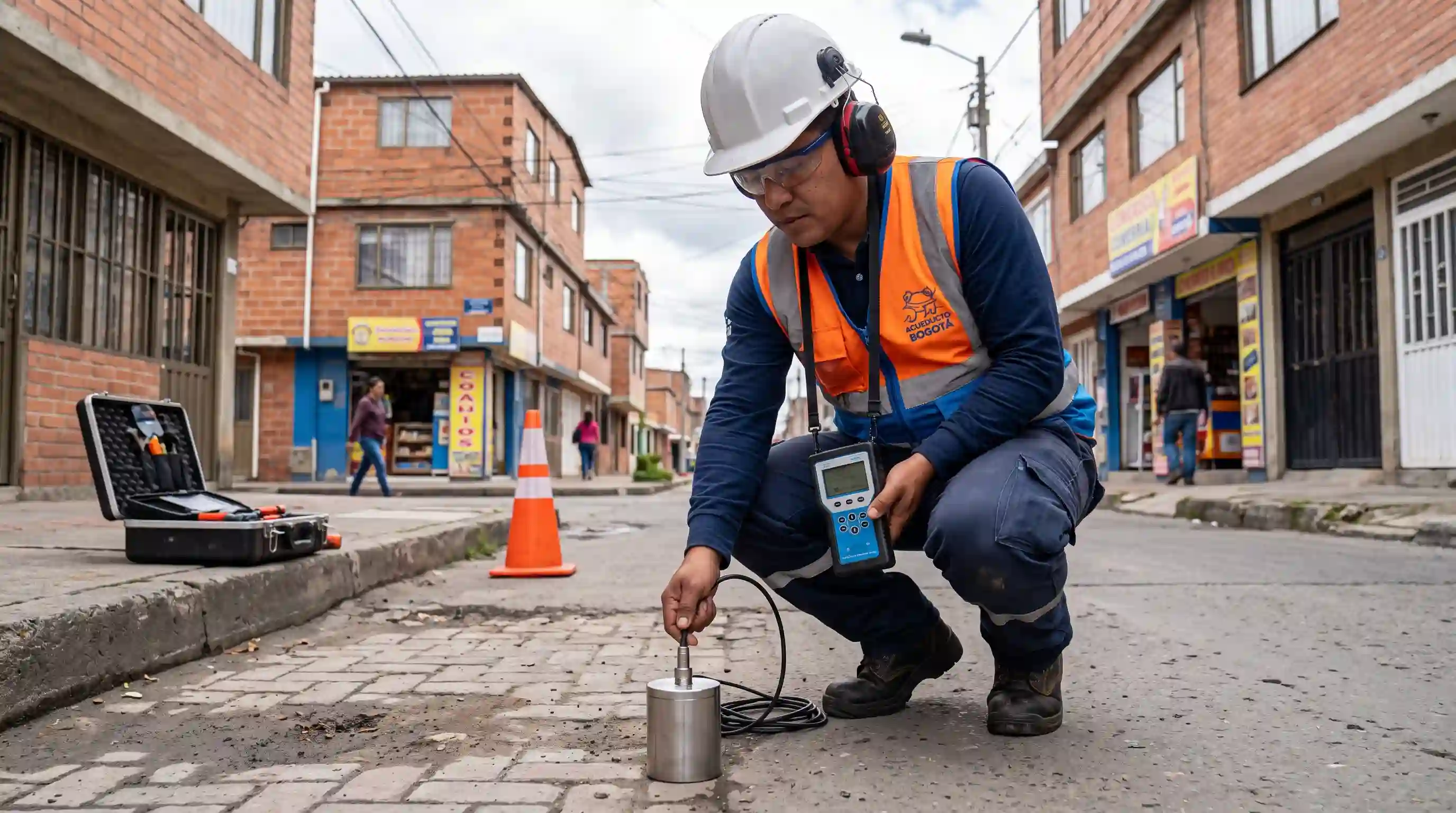 Detección acústica de fugas no visibles en viviendas de Bosa con equipo digital no invasivo Técnico utilizando geófono para detección de fugas de agua sin romper en Bosa Bogotá