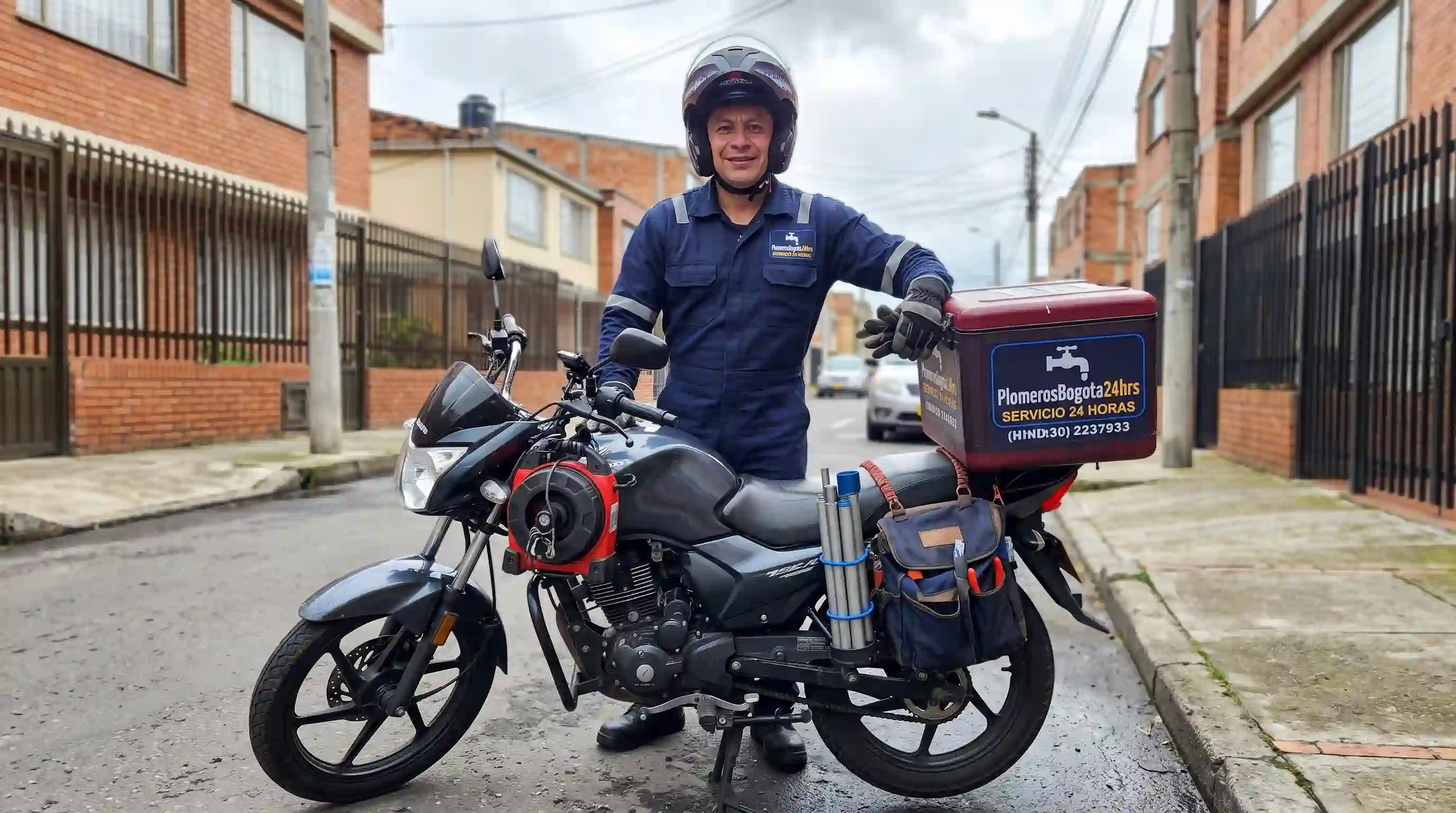 Despacho motorizado inmediato para emergencias de sanitarios en Bogotá Técnico motorizado de plomería listo para arreglo de sanitarios 24 horas en Bogotá